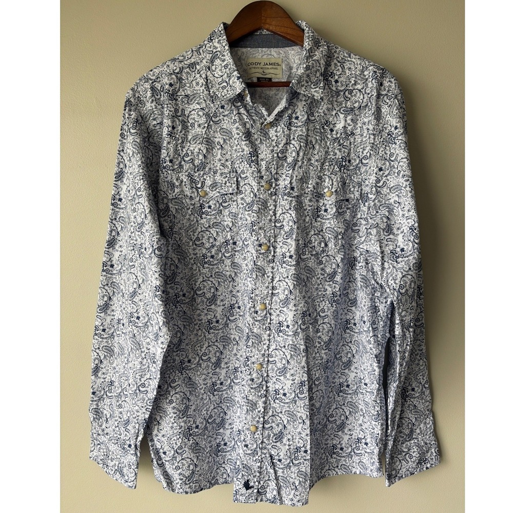 Cody James Mens XL Western Button Down Shirt Navy Blue Paisley Long Sleeve